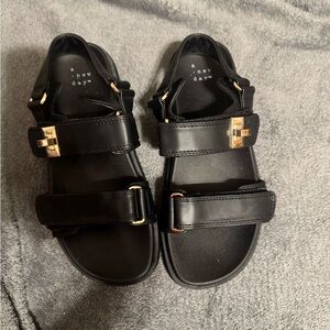 a new day Black Sandals with Gold Accents